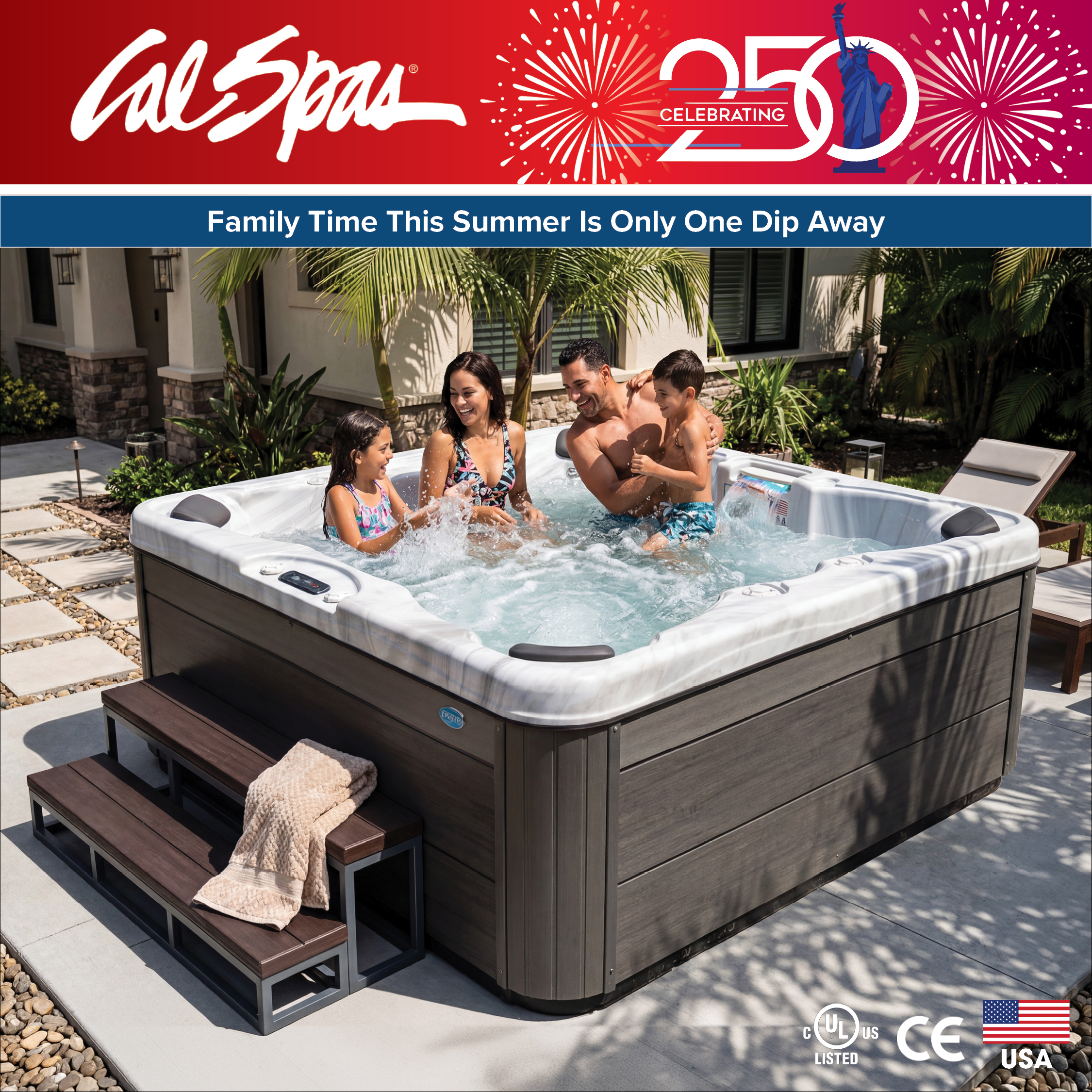Calspas hot tub being used in a family setting - Middle Island
